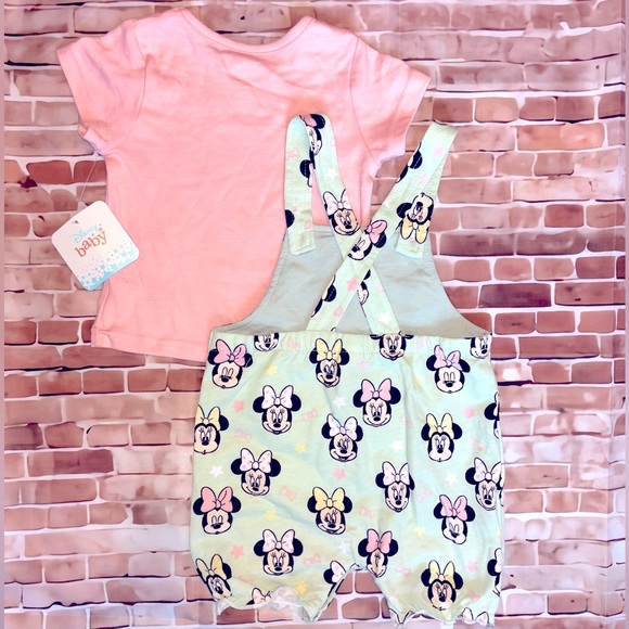 🆕 Disney Minnie Mouse 2-Pc 18M Tee & Snap-Close Adjustable Button Overall Set - Picture 6 of 16